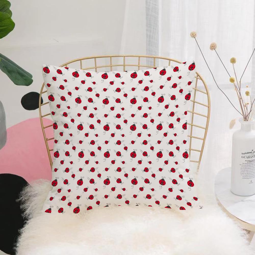 Hyosxw Seamless Repeating Pattern Of Red Ladybirds - A8 Cushion Cover,Throw Pillow Case Home Decorative For Living Room Bedroom Sofa Chair 18X18 Inch,Seamless Repeating Pattern Of Red Ladybirds With Black Spots On A White Backgro,Pillowcase 45X45cm