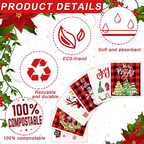 Conjunto de 6 peças de panos de prato sueco de Natal vermelho búfalo xadrez toalhas de prato de nata