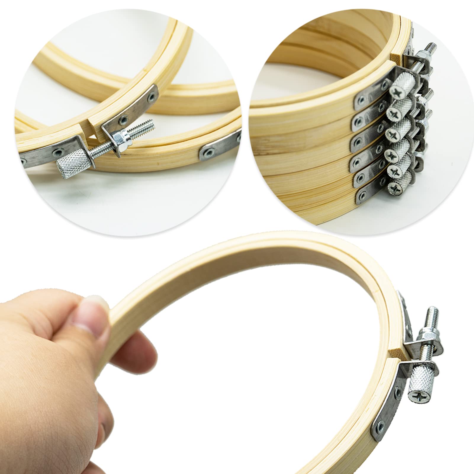 Lot de 12 cerceaux à broder ronds en bambou pour broderie au point de croix, cercle réglable, cadres de broderie ronds pour loisirs créatifs, couture pratique (17 cm
