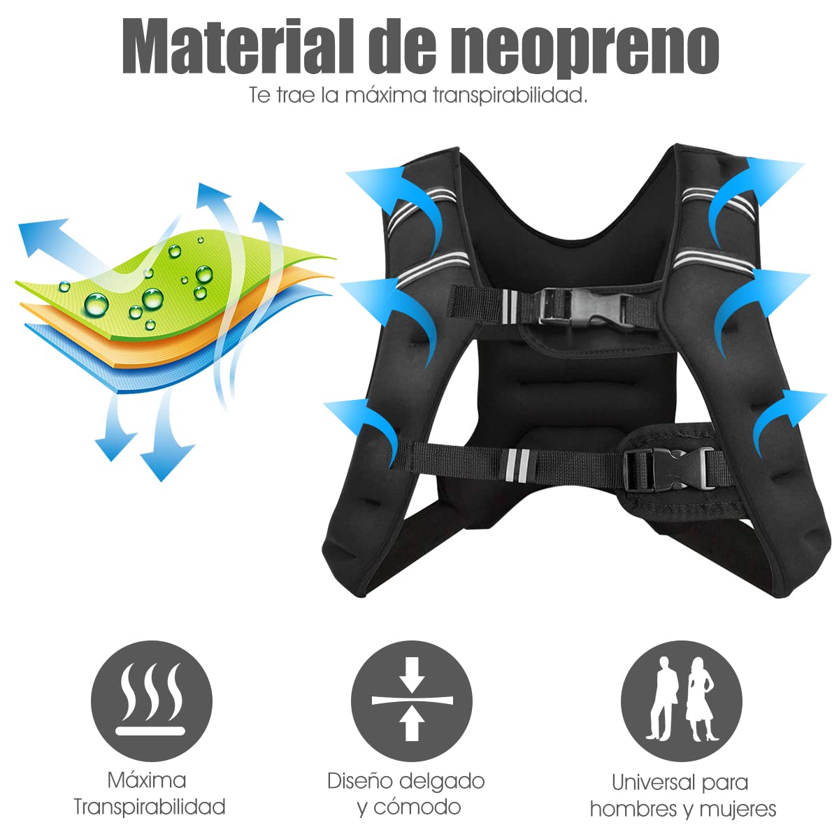 COSTWAY Chaleco de Peso, Chaleco de Entrenamiento 8/15 kg con Hebillas Regulables y Bolsa de Red, Chaleco con Pesas con Tira Reflectante para Hombres Mujeres y Niños