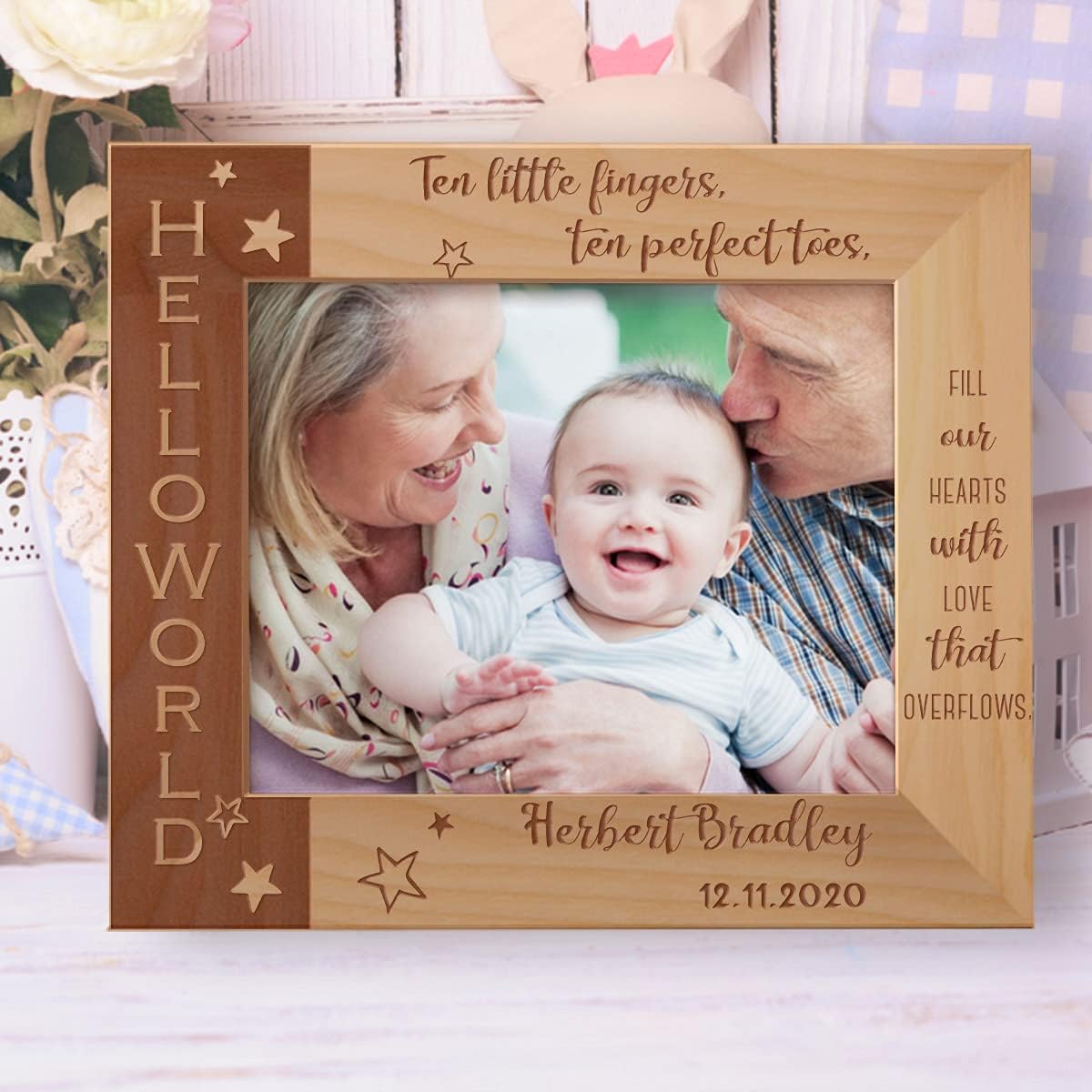 Ten Little Fingers Ten Perfect Toes Personalized Wooden Frame-6" x 4" Brown Horizontal