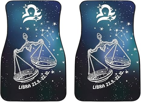 Libra Zodiac Cars Floor Mats, Libra Star Sign Car Mats, Libra Horoscope Mats (Without Custom Name, Set of 2)
