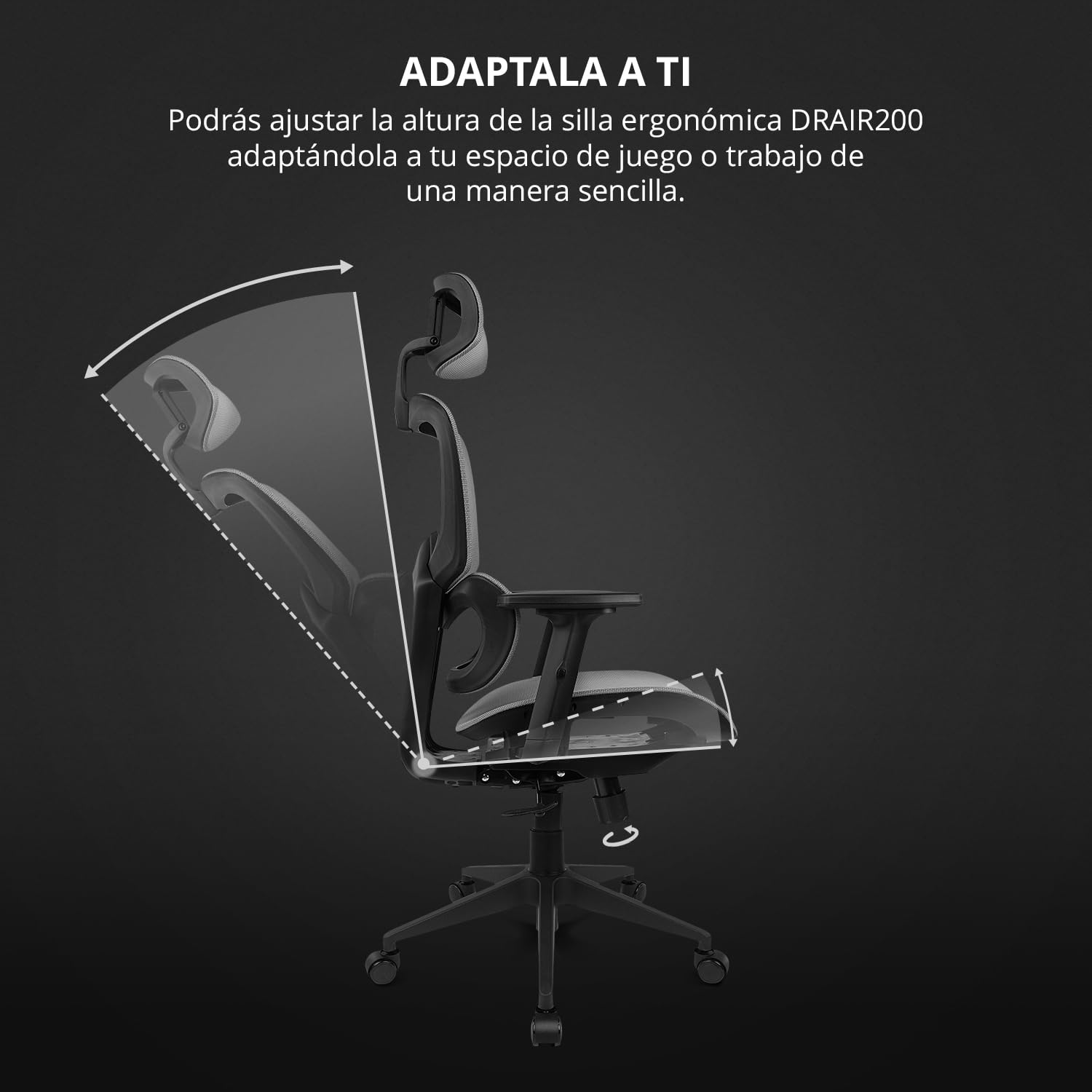 Drift Gaming DRAIR200 – Silla Gaming Profesional en Malla Reforzada, reposabrazos 2D Acolchados, pistón Clase 4, giratoria e inclinable, Cojines Lumbar y Cervical Integrados, Negro/Gris