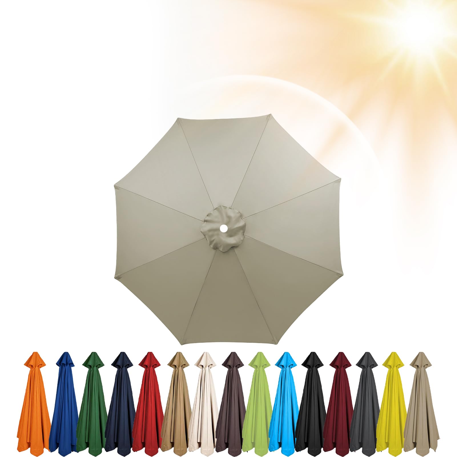 3.5m/3.0m/2.8m/2.7m/2.5m/2.3m/2m Umbrella Replacement Parasol Canopy, 6/8 Ribs Sun Umbrella Replacement Cloth For Patio/Beach/Backyard Parasol Fabric Canopy Cover (Taupe,6ribs-270cm)