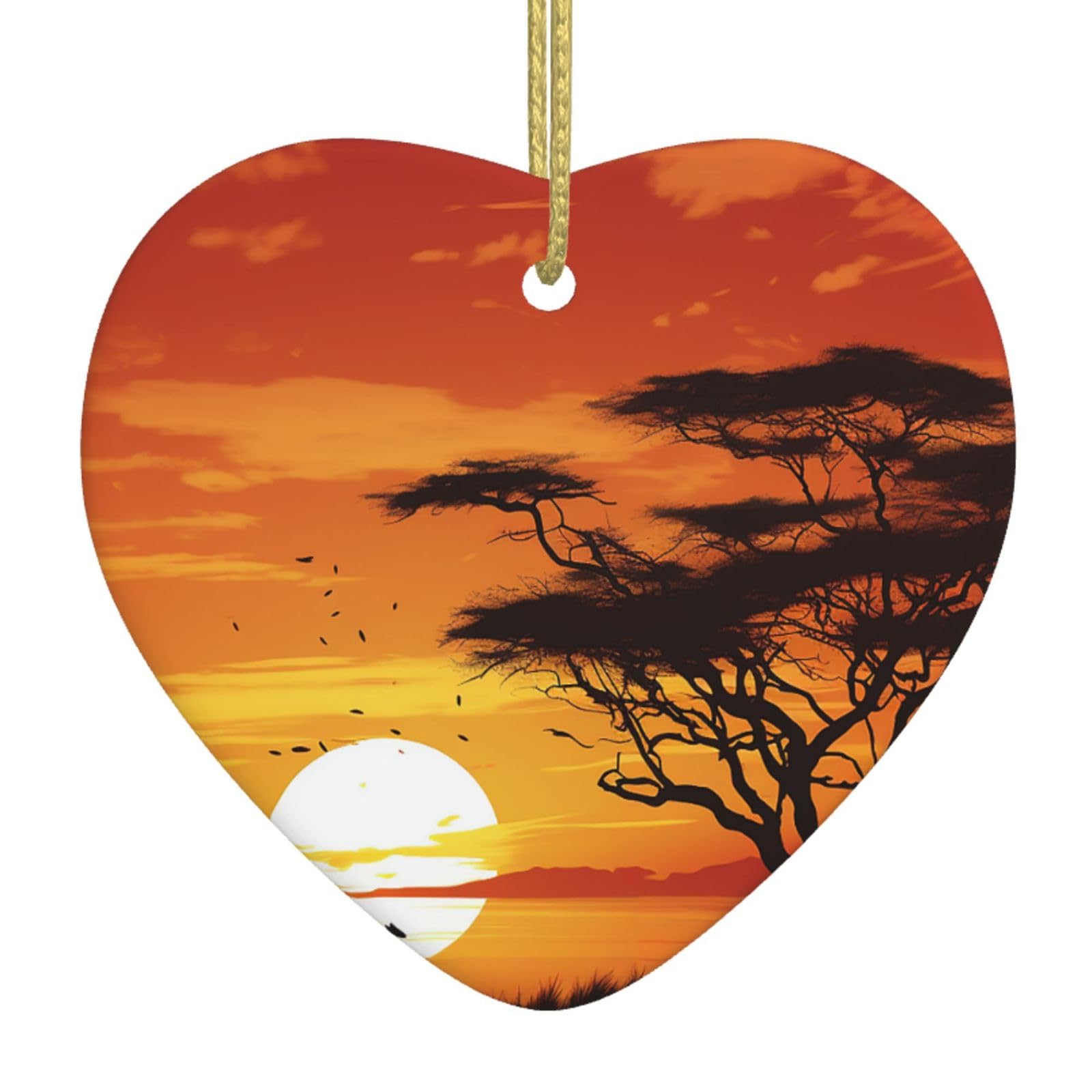 Ceramic Christmas Tree Hanging Ornaments with Gold Ropes Christmas Tree Decorations Heart Ceramic Funny African Sunset Pendant Keepsake Decorations for Holiday Xmas Gift Ideas