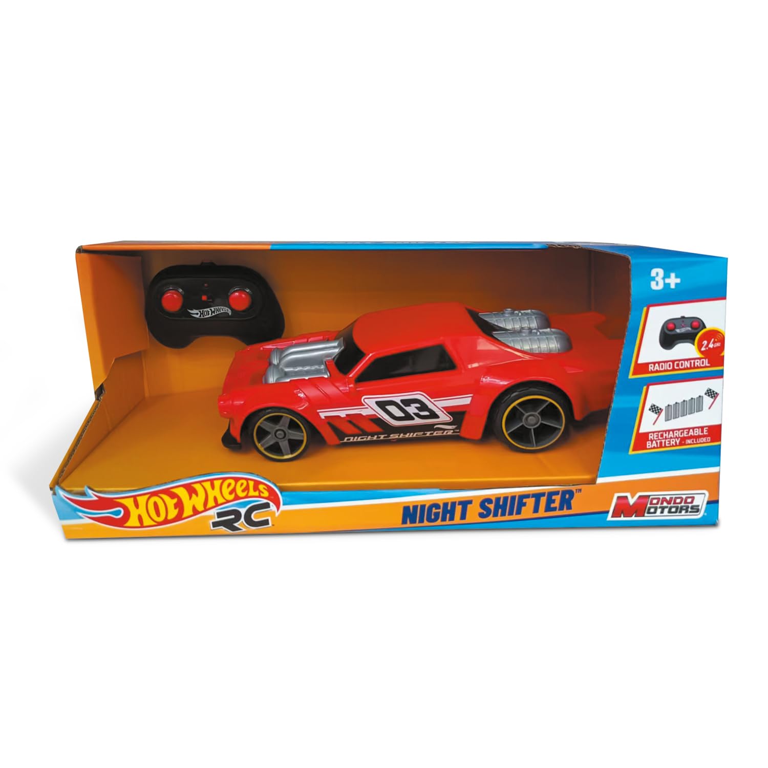 Mondo Motors Hot Wheels Night Shifter, Modelo a Escala 1:16, con baterías Recargables, hasta 8 Km/h de Velocidad, Coche de Juguete para niños 63851, Color Rojo