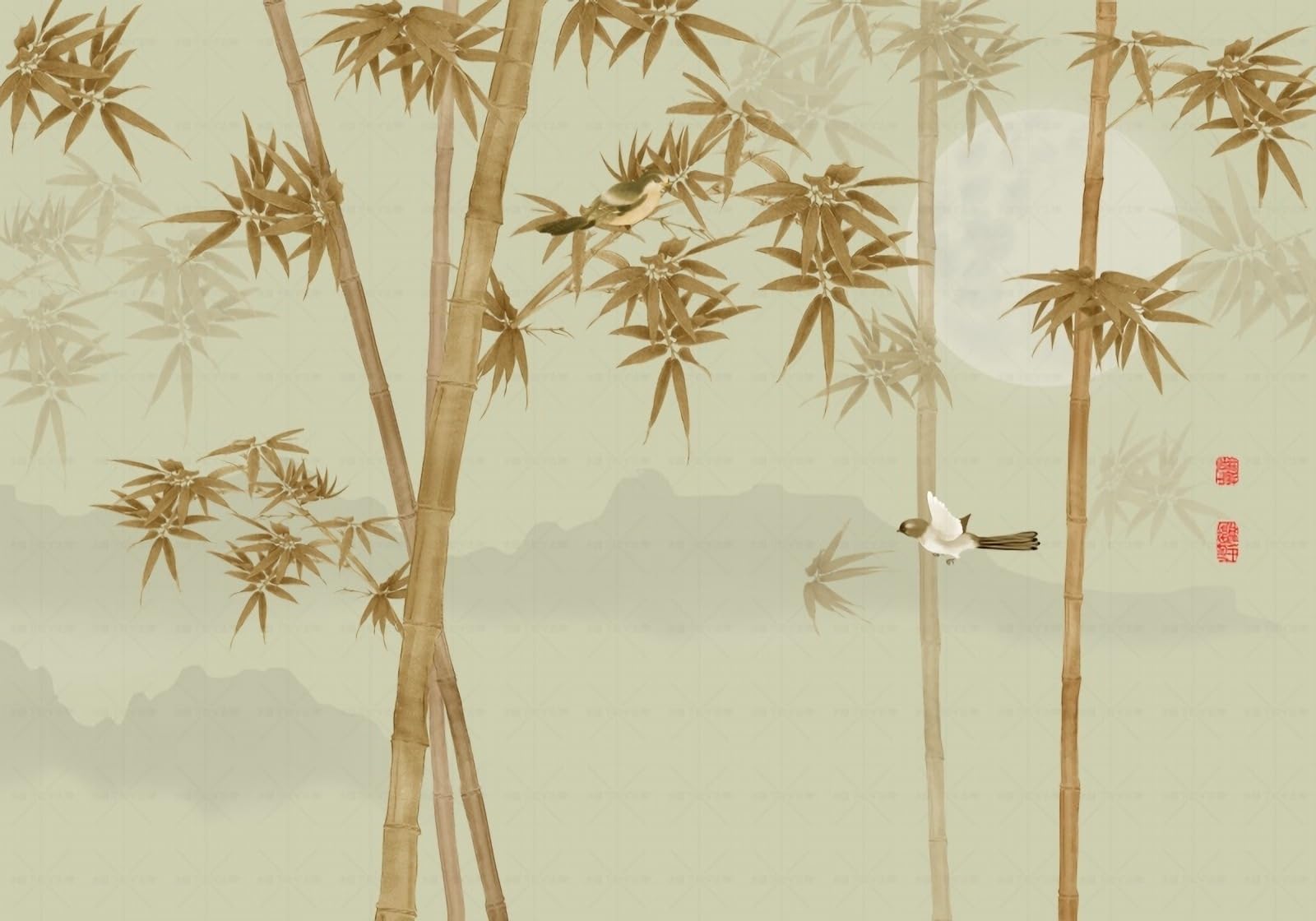 Papier peint panoramique motif chinois bambou pour une décoration murale luxe