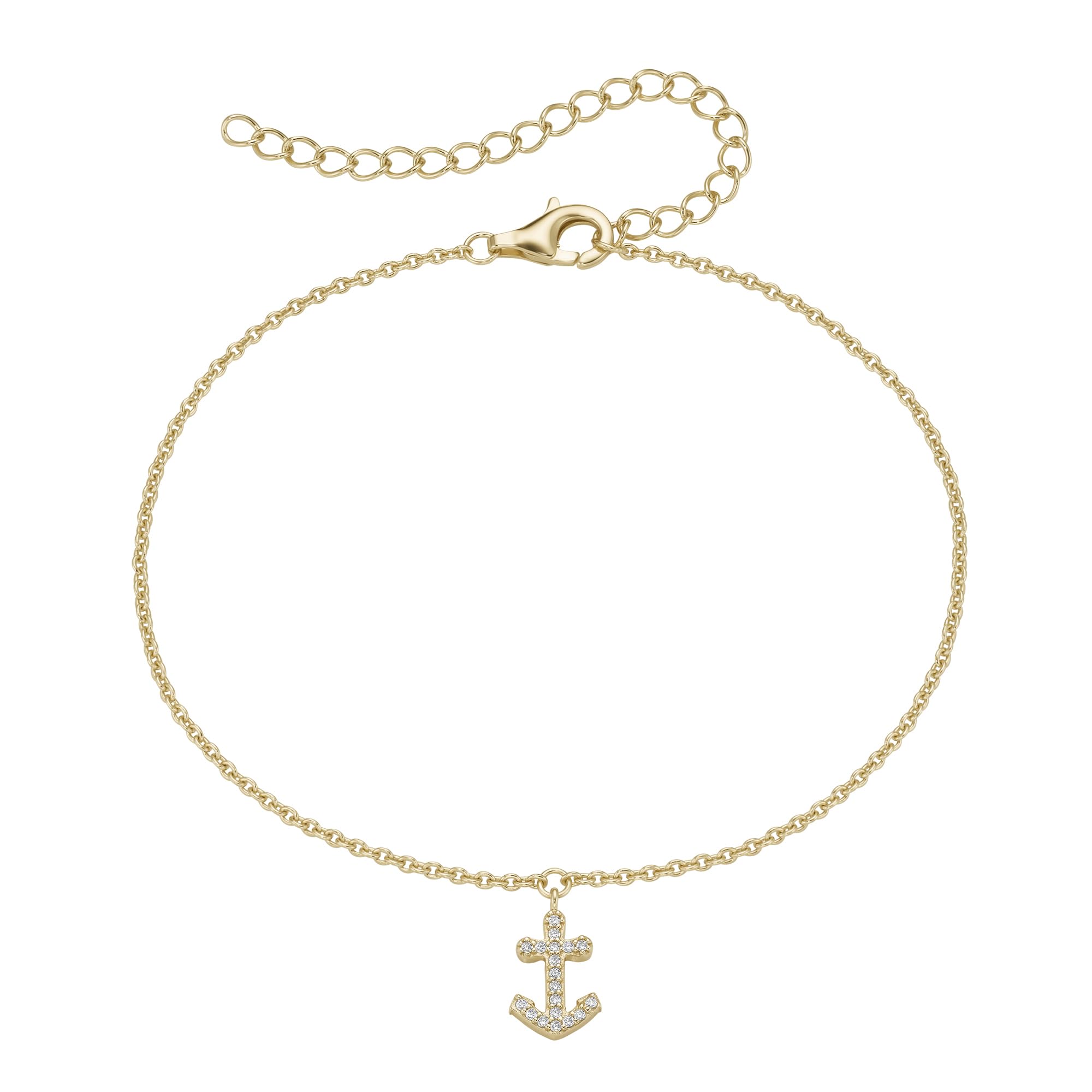 Fusskette maritim mit Anker, Zirkonia Steine, Silber 925