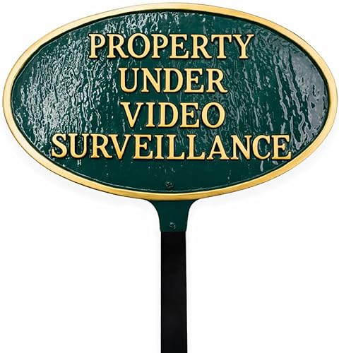 Miniatura 4 de Montague Metal Products Placa de declaración de propiedad bajo vigilancia de 6 x 10 pulgadas con estaca de 23 pulgadas, negro/dorado