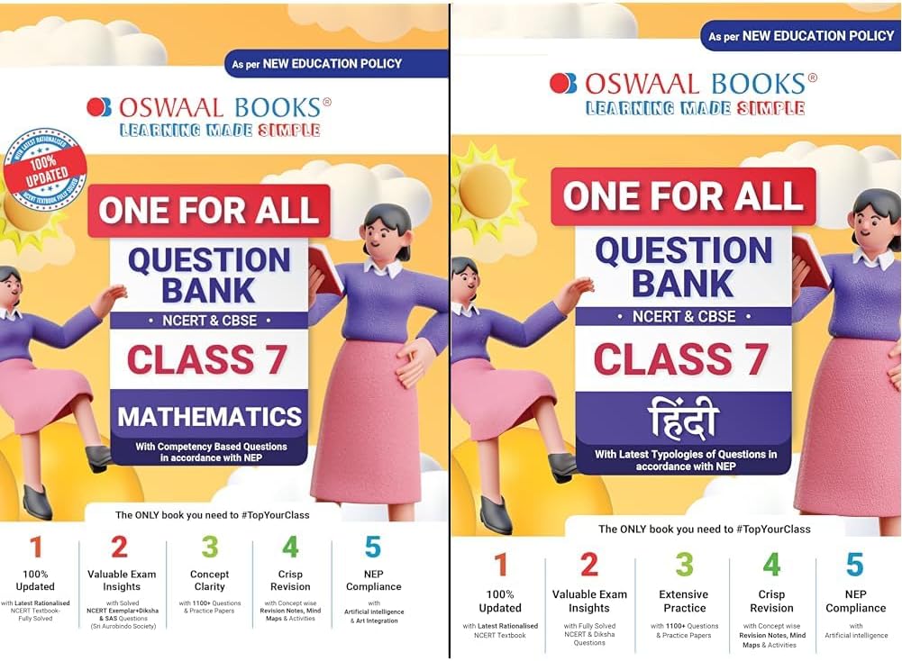 Oswaal One For All Question Bank NCERT & CBSE, Class7 Mathematics (For 202324 Exam) & Oswaal One For All Question Bank NCERT & CBSE, Class7 Hindi (For 202324 Exam)