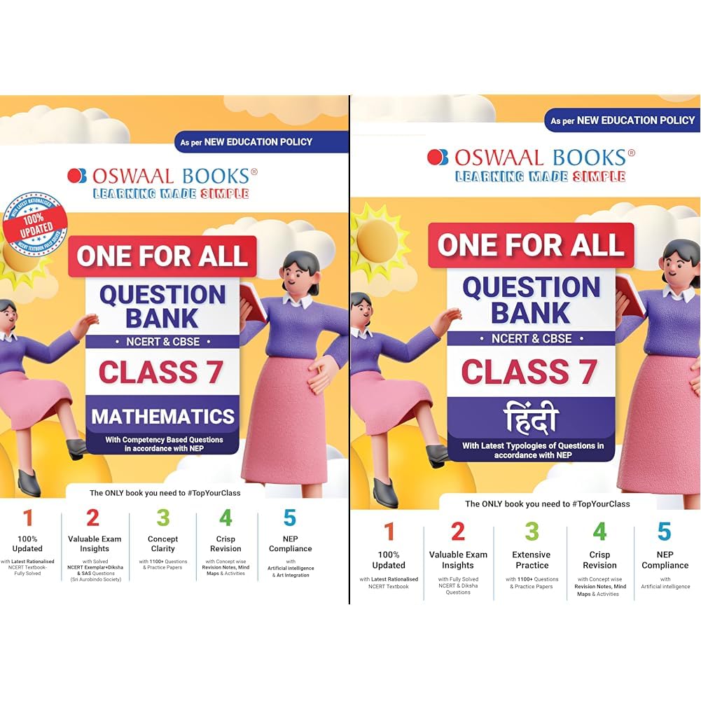 Oswaal One For All Question Bank NCERT & CBSE, Class7 Mathematics (For 202324 Exam) & Oswaal One For All Question Bank NCERT & CBSE, Class7 Hindi (For 202324 Exam)