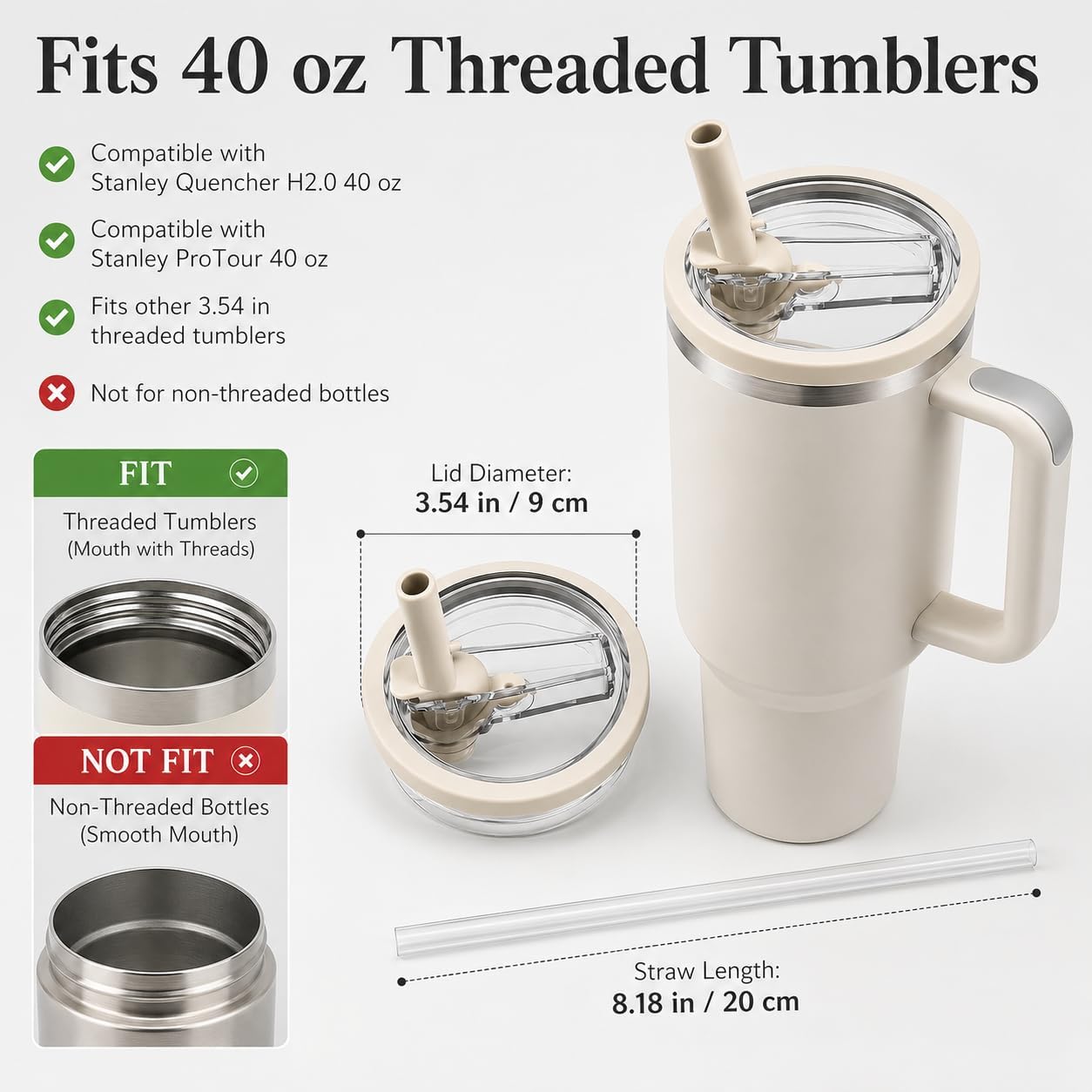 2pcs 40 oz Leak Proof Flip Straw Tumbler Lid Replacement Stanley Quencher image 2