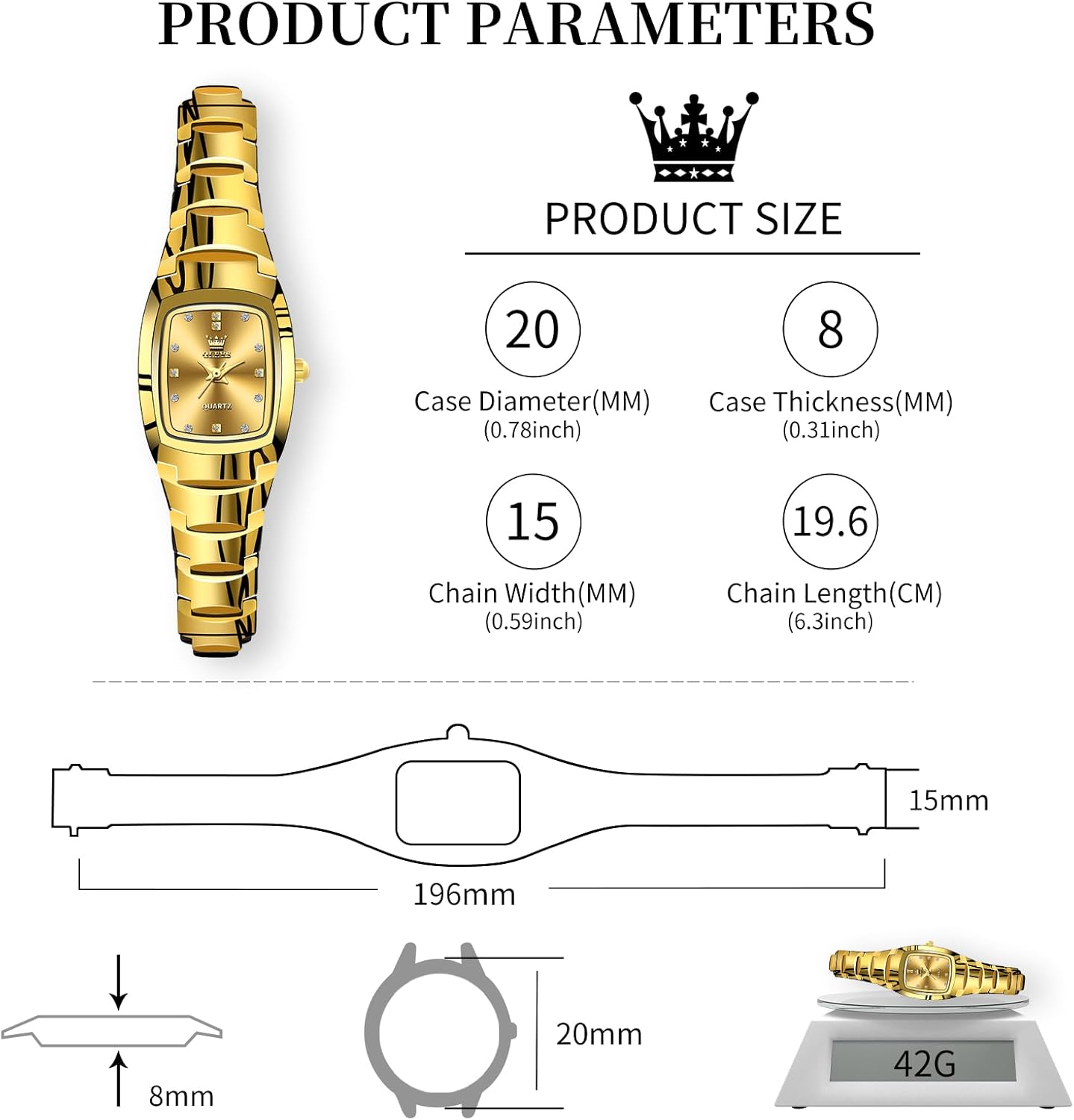 OLEVS Watches for Women Small Square Face Ladies Watches Waterproof Tungsten Steel Dainty Dress Rectangle Female Womens Wrist Watches for Small Wrists Gold/Silver/Black/Rose Gold - Image 5