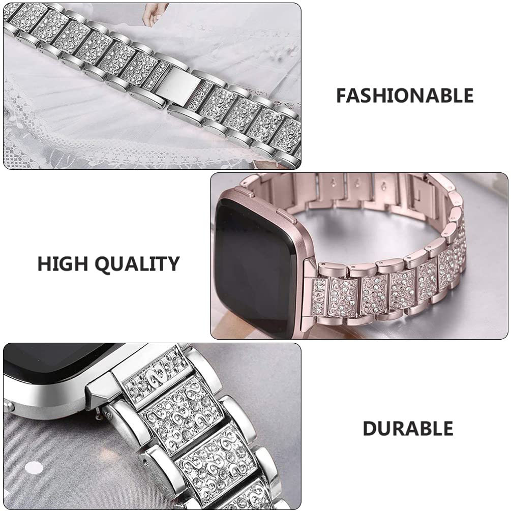 ibasenice Cinturino da Polso con Diamanti per 3, Set da 2 Pezzi in Lega di Zinco Resistente All’usura e Alte Temperature, Cinturini Ricambio Eleganti per Uomo e Donna, Decorativi Rosa