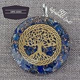 Orgonite Chakra Energy Web Tree of Life Orgone Pendant - Revitalization and Relaxation Chi-Lapis Lazuli, Carnelian Crystal Necklace- Brass and Copper Tesla Coil Embedded- Unisex (Lapis Lazuli)