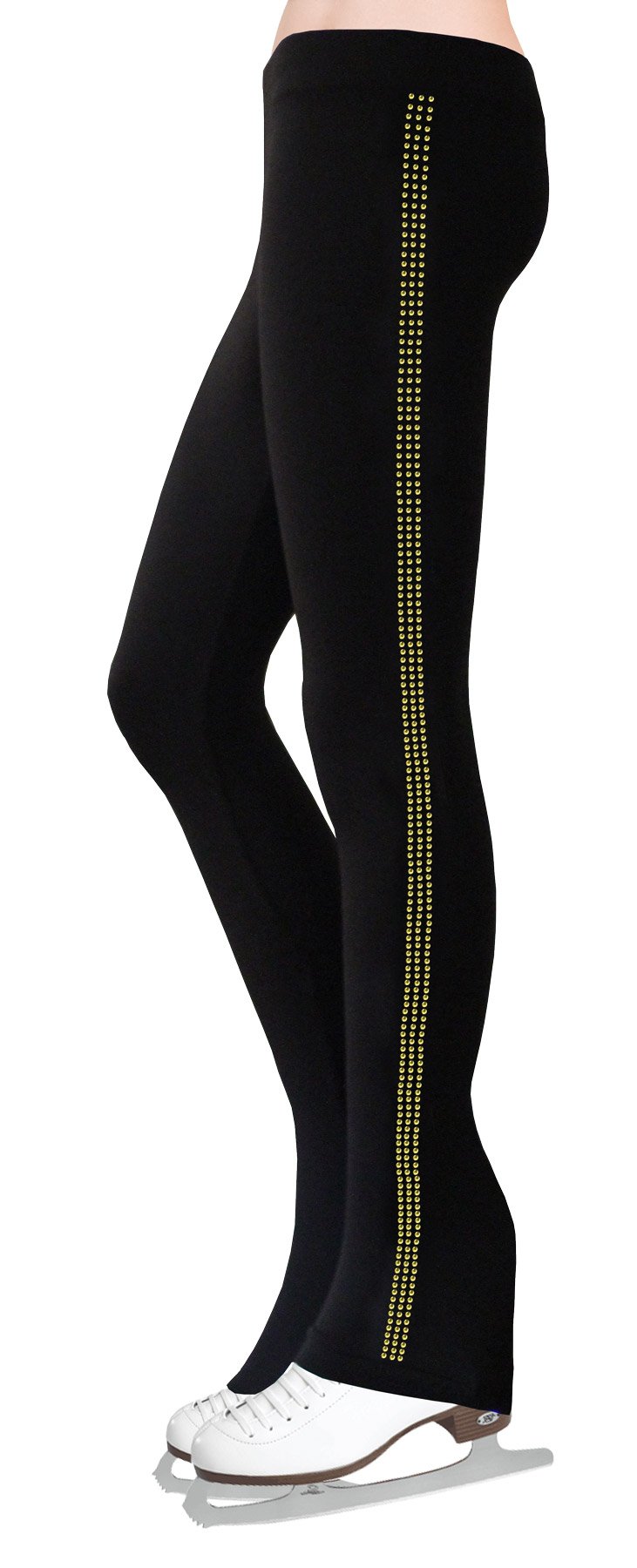 NY2 SPORTSWEAR Figure Skating Pants with Rhinestones Side Stripe P1050 - Gold (Adult Extra Small)