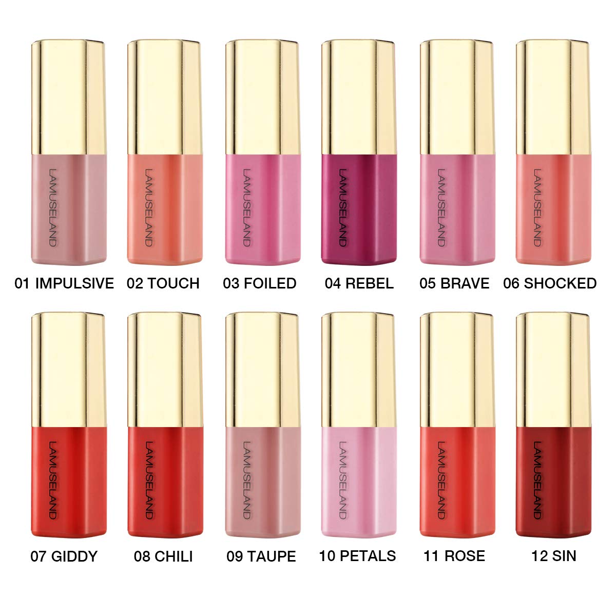 LAMUSELAND Wholesale 12Pcs Travel Suit Moisture Nude Lip Gloss Sample Mini Size Long-lasting Liquid Lipstick Makeup Tools Gift Set for Women Girls
