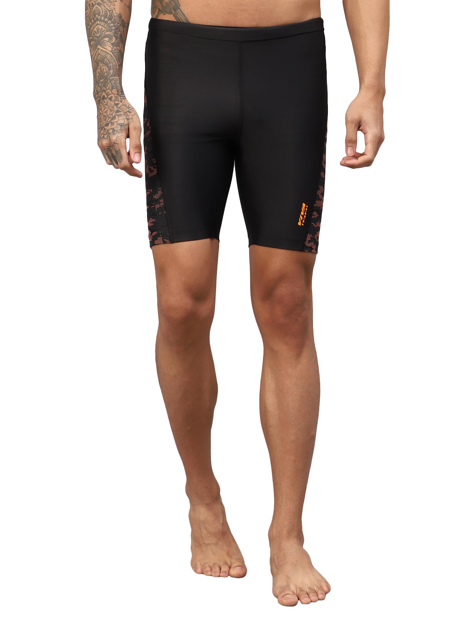 Viva Swimming OMSJ-336 Printed Jammers for Men Stretchable Body Fit Compression Lycra Swim Shorts, Breathable, Adjustable Quick-Dry Swimming Trunks, Active Swimwear for Boys (Black, XL)