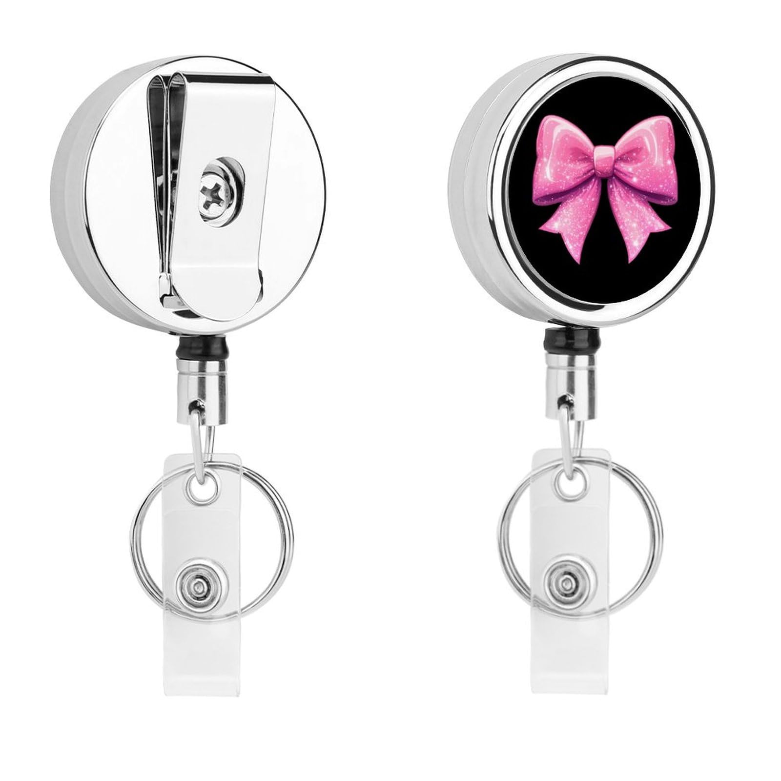 Bowknot Retractable Badge Holder Metal ID Name Holder Key Ring with Belt Clip