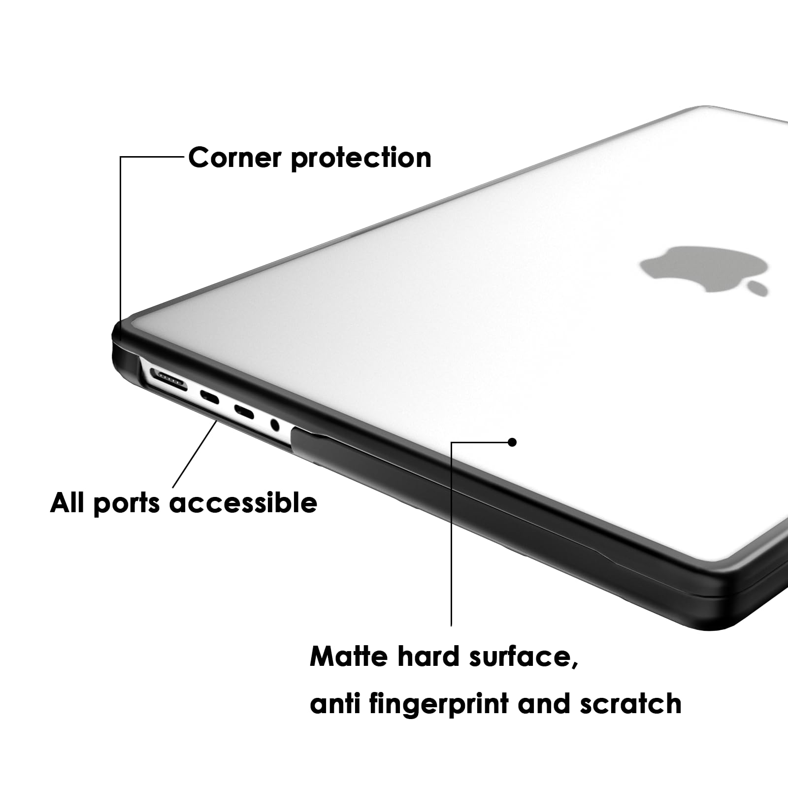 eleger Cover anti-cracking compatibile con MacBook Pro 16 pollici M4(A3403 A3186) M3(A2991) M2(A2780) M1(A2485), versione 2024 2023 2021, bordo in TPU nero e Custodia rigida in PC, Trasparente opaco