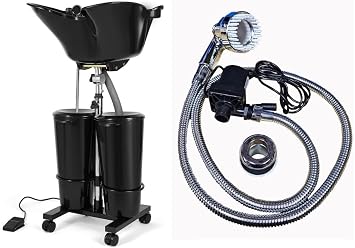 Portable Hair Washing Basin Height Adjustable Portable Hair Washing Sink Shampoo 2 x 10 L with Stand on Wheels/Pump
