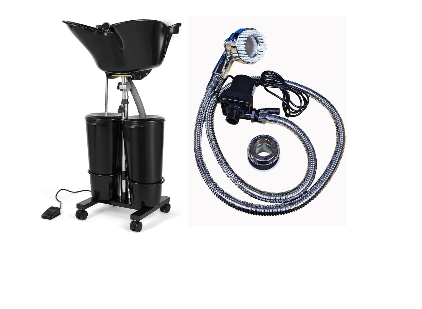 Tragbare Kunststoff-Shampoo-Einheit mit elektrischer Pumpe, mobiles Haarbecken auf Rädern, 2 Tanks Eimer, 10 l Trolleyhalter, Salon-Shampoo-Waschbecken, Edelstahl, tragbares Salon-Haar-Becken, Barber,