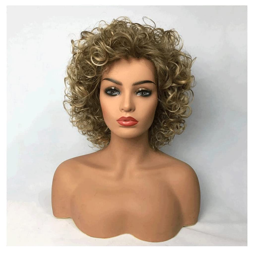 LIOONS Parrucca realistica Parrucca in Stile Africano Unico Parrucca Corta Riccia Piena Parrucca Nera Voluminosa Parrucca Riccia Bionda Creativa Parrucca Funky Creativa 18 "/ 45 Cm Eleganza Naturale