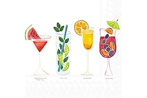 IHR 3-Ply 20-Count Cocktail Beverage Paper Napkins, 5 x 5-Inches, Summer Cocktails