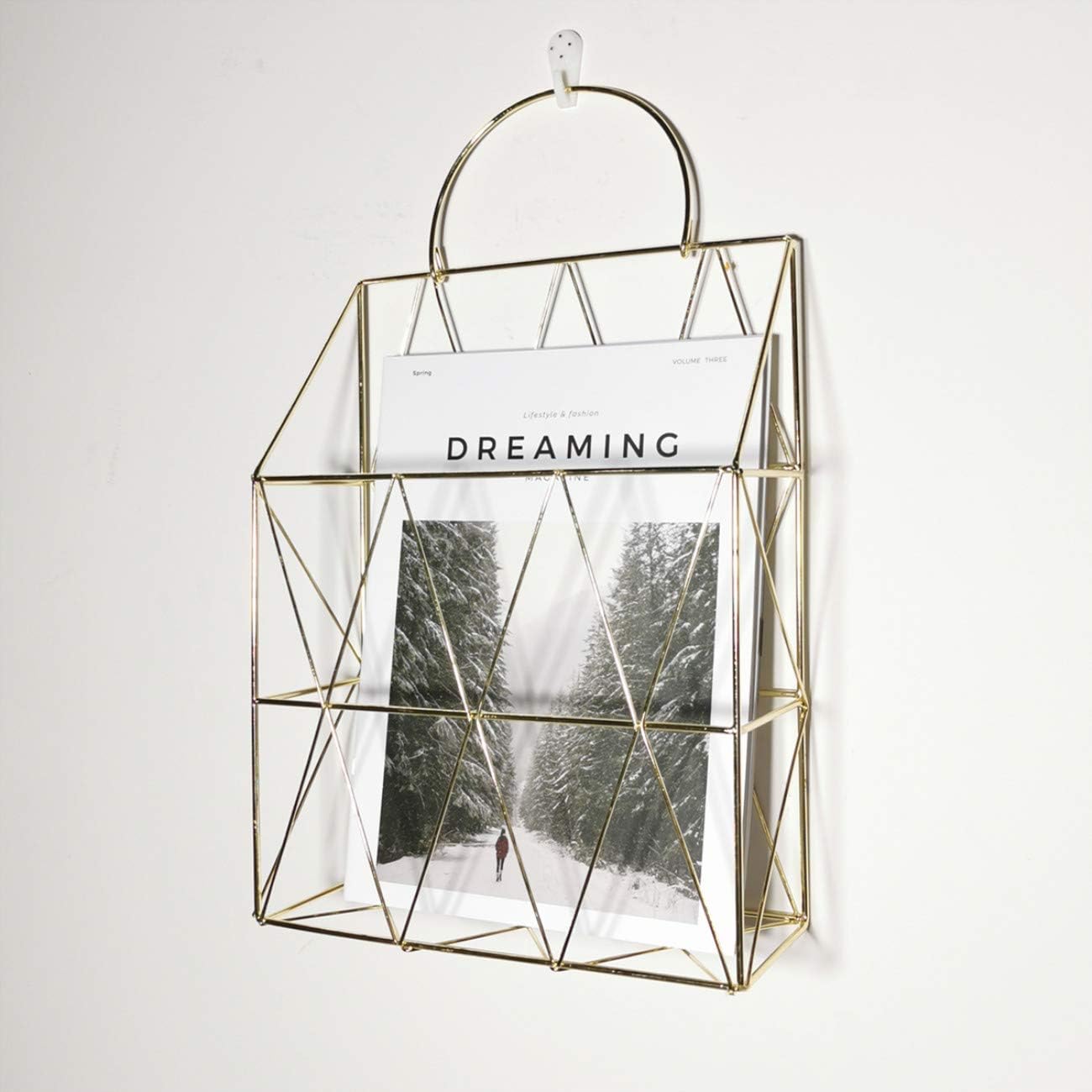 Magazine Rack with Handle, Letter Rack Newspaper Holder File Oragnizer Wall Mounted Decorative Storage Basket, Metal Organiser for Office Living Room Bedroom, Gold