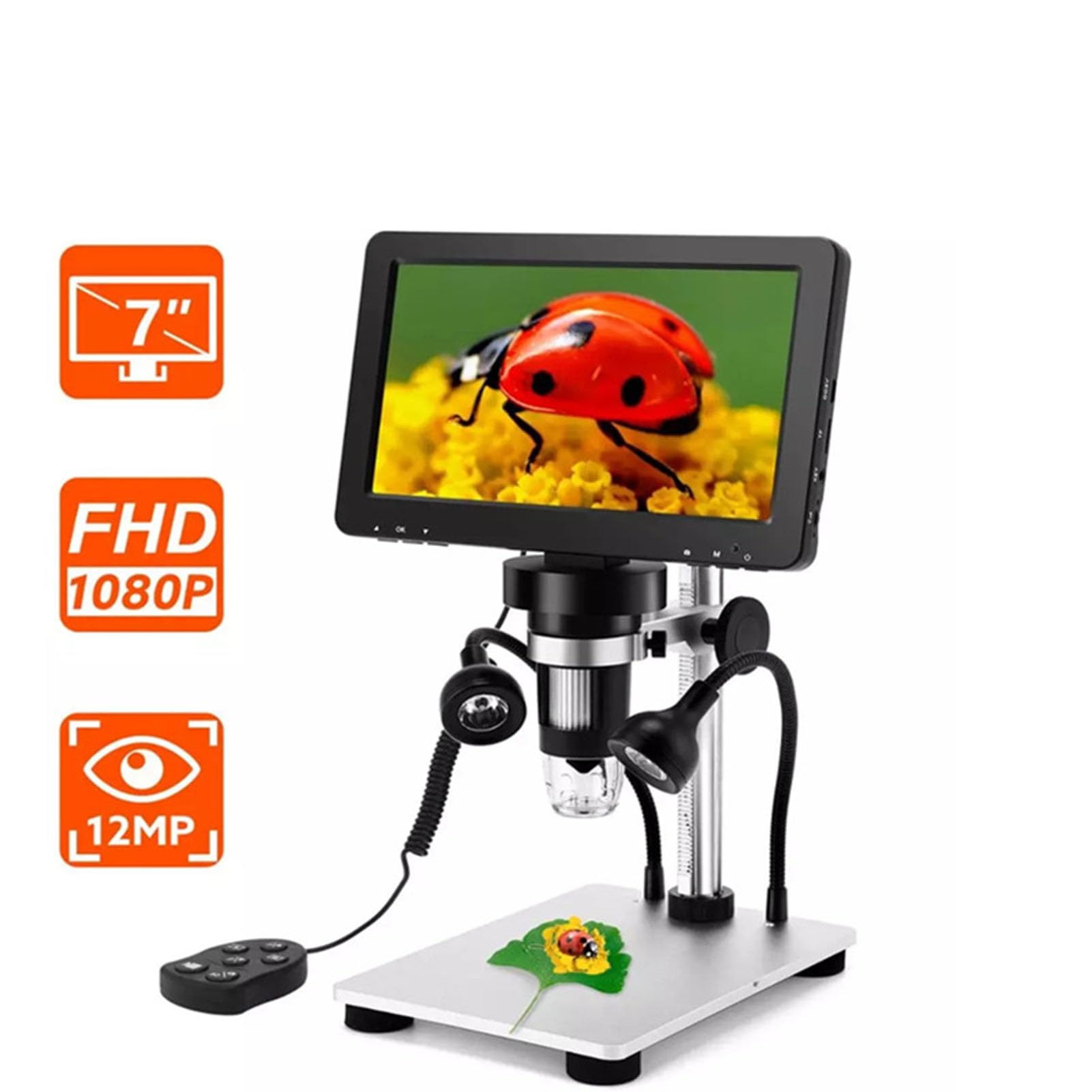 Eujgoov 7-calowy Mikroskop Lutowniczy LCD dla Dzieci Zestaw Biologiczny Cyfrowy USB Kolekcja Materiały dla Dorosłych Slajdy Szerokie Zastosowanie 1080FHD 12 MP z 8 Diodami LED do Płytki Drukowanej