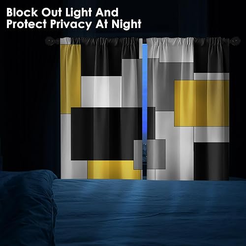 Vista 13 de Cortinas geométricas de cocina negras y grises de 63 pulgadas de largo, juego de 2, cortinas grises y blancas para dormitorio, sala de estar, Gris