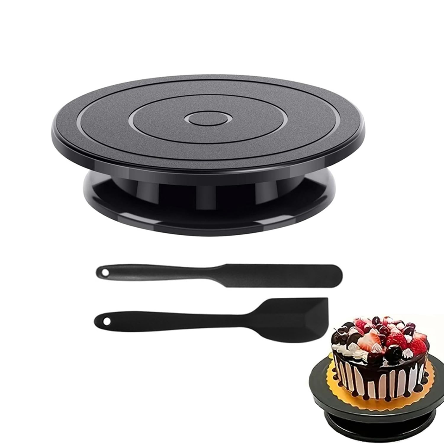 Tocadiscos de plástico negro de 28 cm, diseño moderno, rotación de 360°, perfecto para decoración de pasteles y pintura, ideal para aficionados y entusiastas del bricolaje