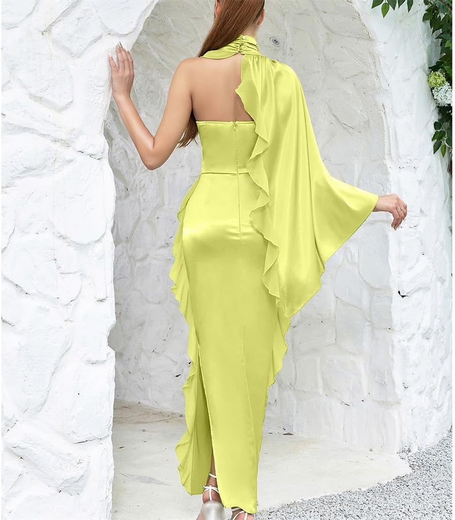 JSEIAJB Sexy Strapless Long Sleeve Solid Color Tie Side Split Slim Dinner Cocktail Dress
