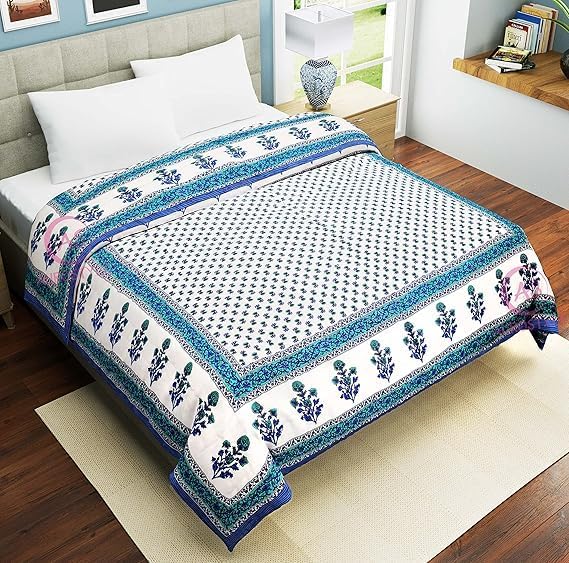 Image of EMIOUR Jaipuri Razai Double Bed, Cotton Quilt, Pure Cotton Soft Jaipuri AC Quilt /Razai /Rajai Floral Print,Jaipuri Razai Double Bed for Winter, Cotton Razai (Design 7, Single Bed)