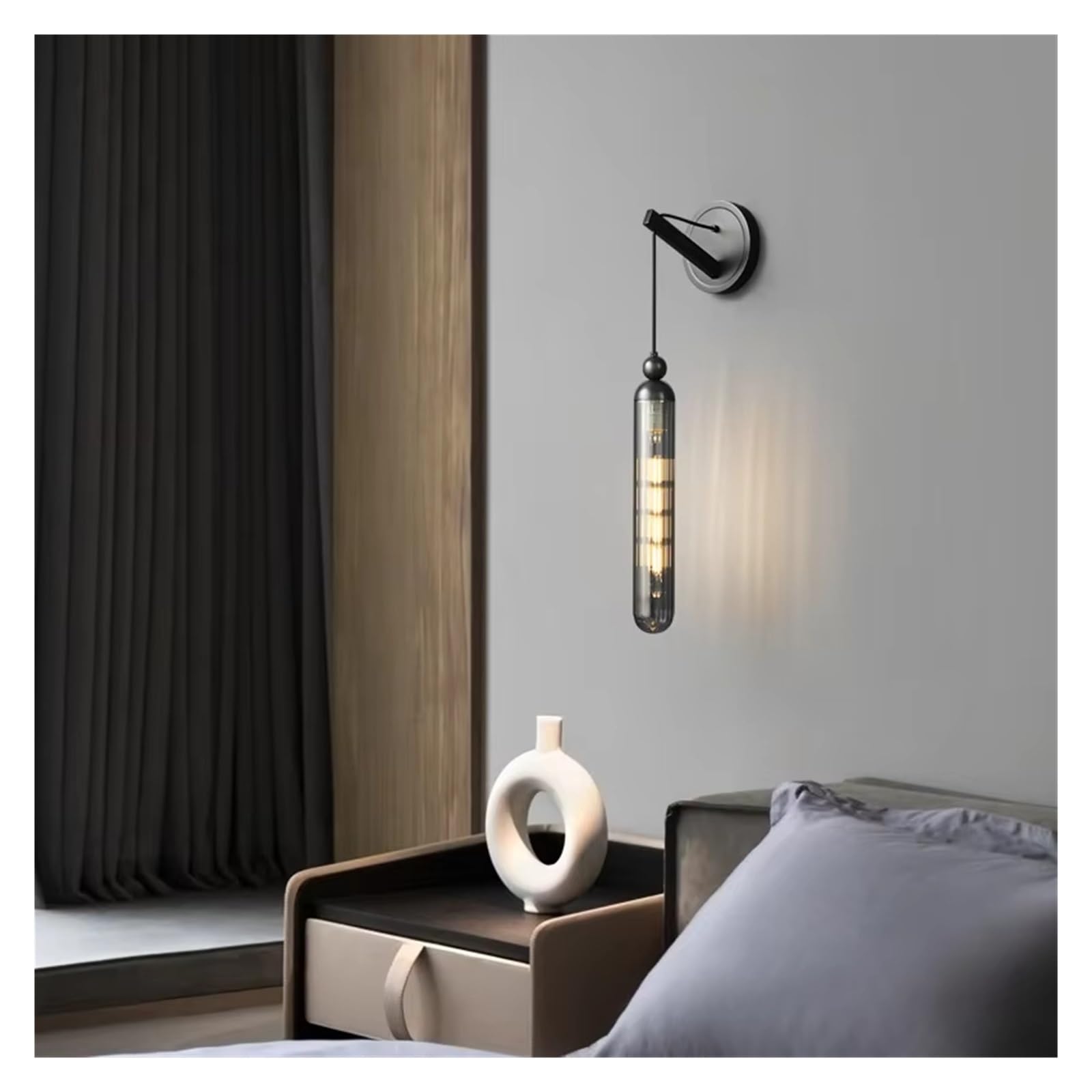 CWCQGH Wall Lamp Clear Glass Bedroom Foyer Sconce Gold Black Metal Bedside Lighting Fixtures,Black