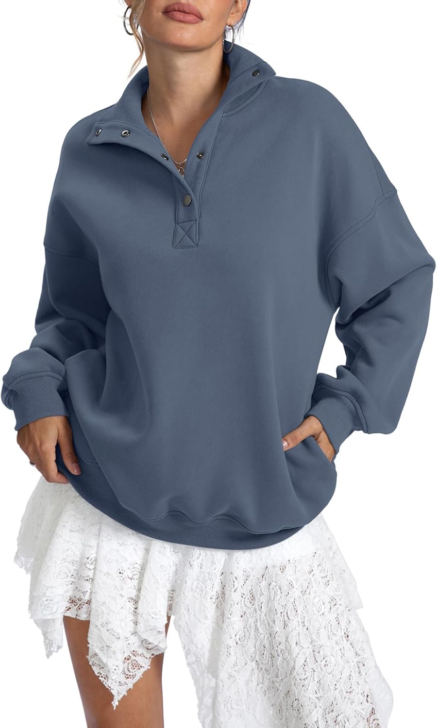 EasyGala Womens Fleece Sweatshirts Oversized Henley Neck Long Sleeve Button Pullover Tops Trendy Outfits Clothes 2026
