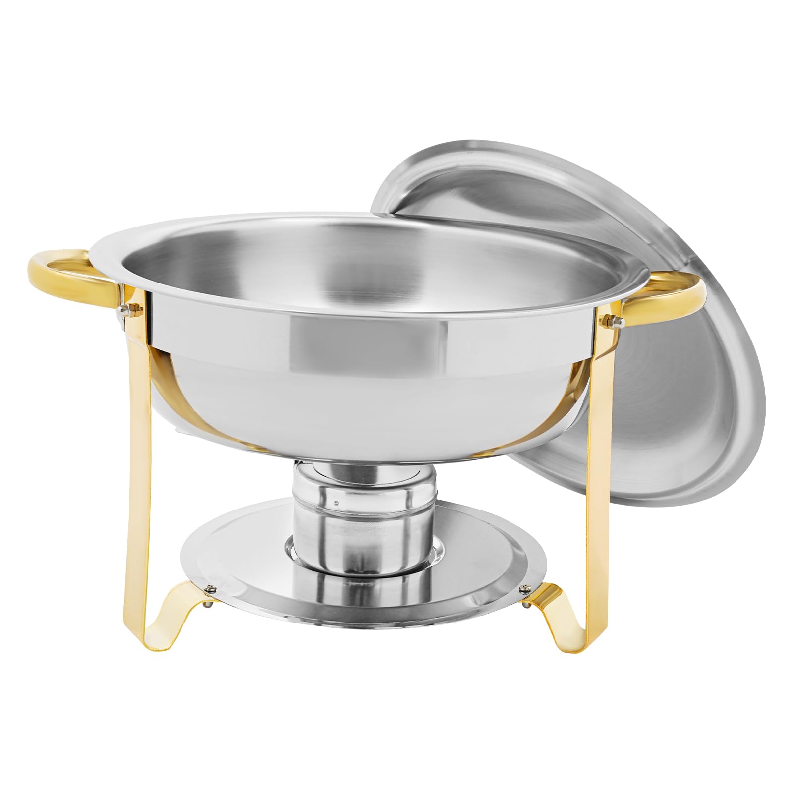 2 sztuki 4,5 l ze stali nierdzewnej Chafing Dish okrągłe podgrzewacze do żywności, podgrzewacze do zupy, pojemniki gastronomiczne, zestaw do cateringu, bufetu i na imprezę (srebrny + złoty)