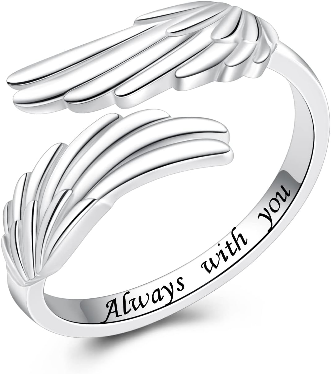 925 Sterling Silver Feather Angel Wings Ring Adjustable Dainty Wrap Open Thumb Rings for Women