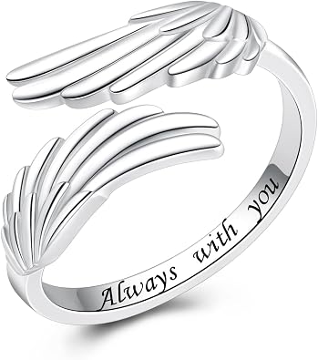 YLT 925 Sterling Silver Feather Angel Wings Ring Adjustable Dainty Wrap Open Thumb Rings for Women