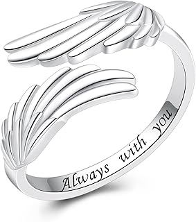 925 Sterling Silver Feather Angel Wings Ring Adjustable Dainty Wrap Open Thumb Rings for Women