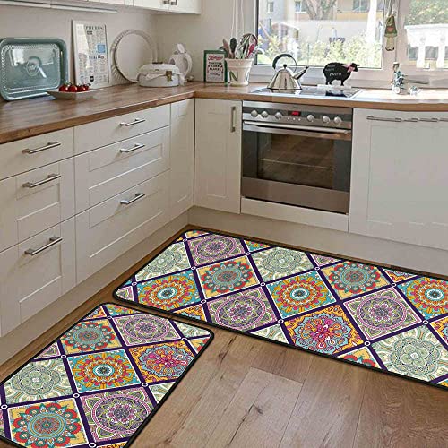Flippana Boho Kitchen Rugs And Mats For Floor, Non-Slip Backing Kitchen Mat Set Of 2 Bohemian Decor Anti Fatigue Kitchen Rug Sets With Runner For Home Kitchen Dining Room 17"X47.2"+17"X30" #TOP2