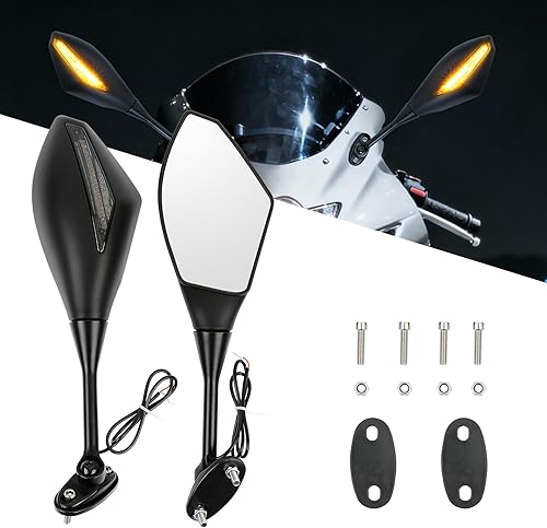 Miniatura 3 de Motocicleta LED señal de giro retrovisor espejos para 2011 2013 Honda CBR250R CBR 600 RR (negro mate+lente ahumada)