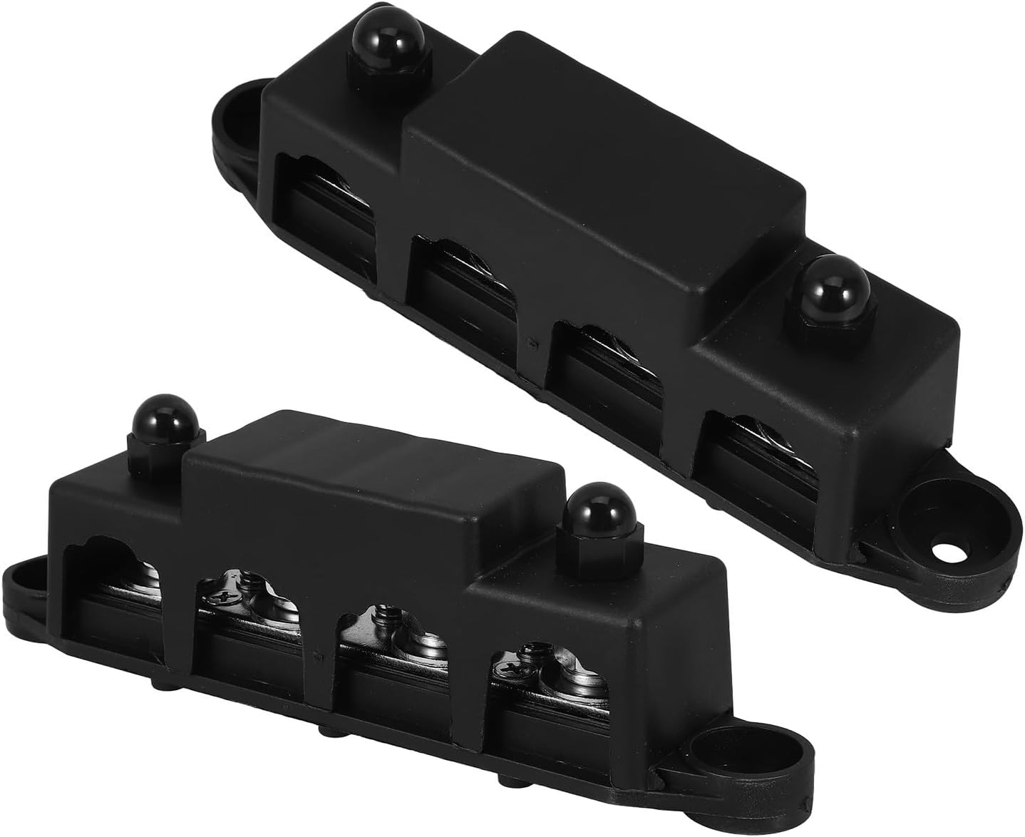 2 Sets Power Distribution Block Busbar with 4-terminal Posts for Boat and Trailer, Black Nylon and Brass Material, Efficient Wiring Design with Reduced Power Loss, for Marine