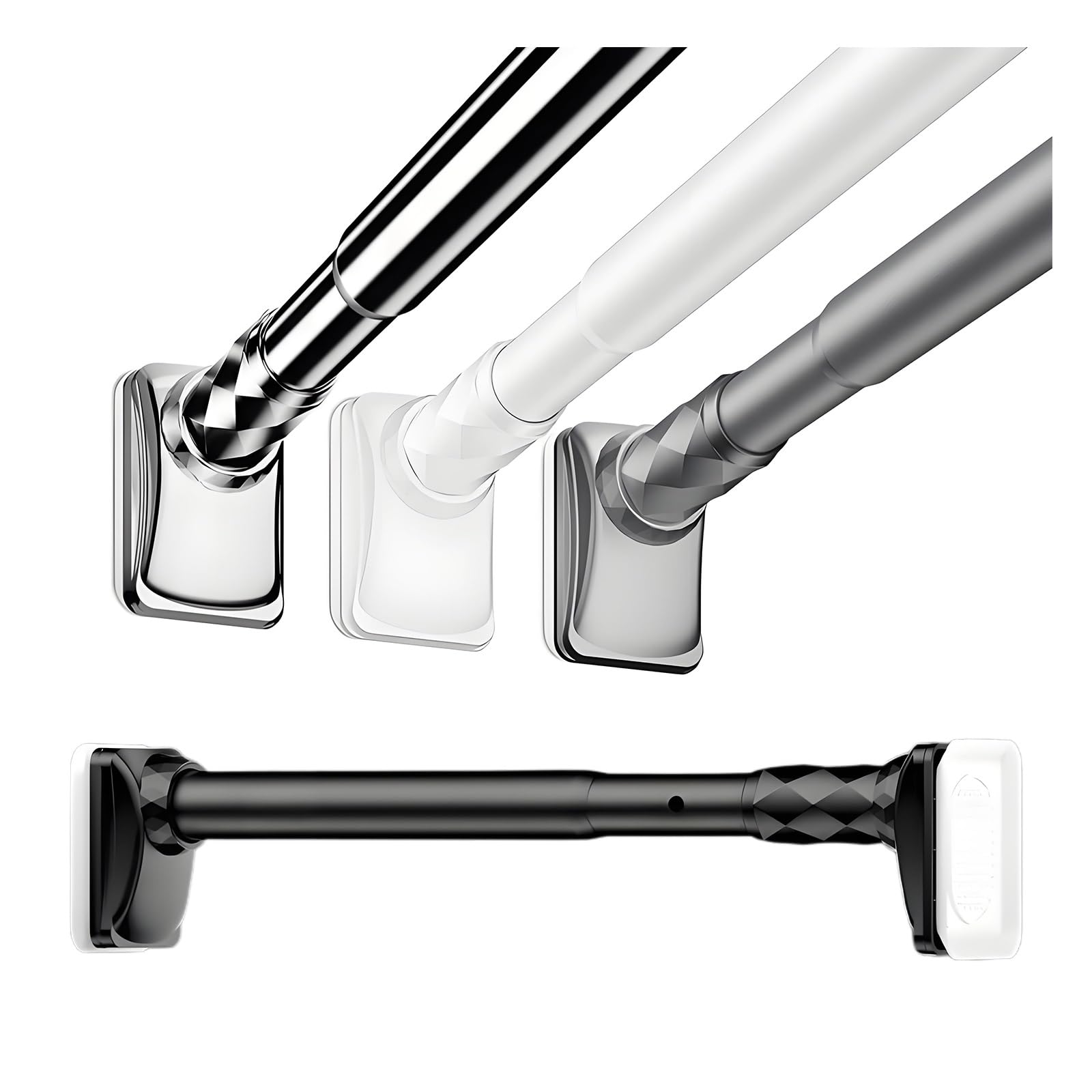 GLDYTVF Adjustable Shower Curtain Rod 40-500cm No Drill Tension Pole Telescopic Non-Slip Spring Rod for Easy Installation Fits 1.1-1.9m/43"-75" (Black)