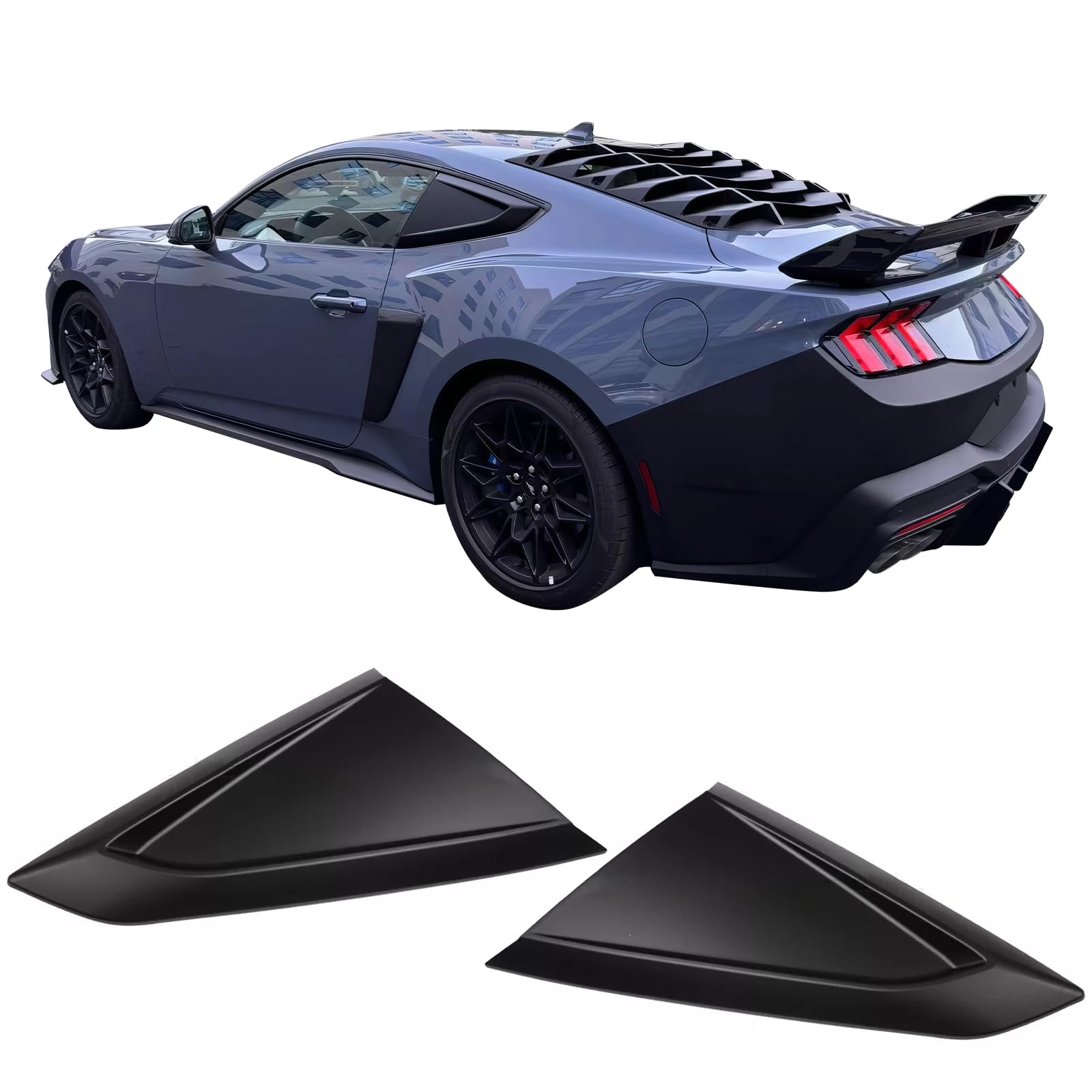 IKON MOTORSPORTS Side Window Louver Compatible with 2024-2025 Ford Mustang 7th Gen S650 Coupe 2-Door, V Style ABS Plastic Matte Black Rear Air Vent Scoop Shades Cover Blinds Trim