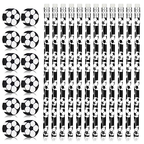 Smivyhp 12 Stück Fußball Bleistifte mit 12 Fußball Radiergummi Bleistiftanzug Fußball Mitgebsel Bleistifte für Schule Schreibwaren Kindergeburtstag Gastgeschenke