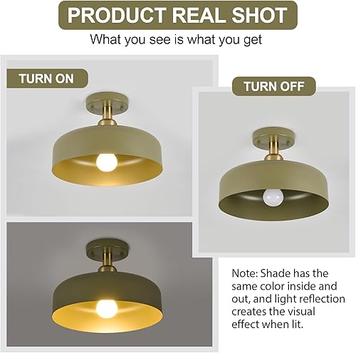 Miniatura 4 de BISAMIYA Lámpara de techo moderna de montaje semiempotrado, pantalla de metal de 12.6" y acento de latón, para entrada, pasillo, comedor, cuarto de
