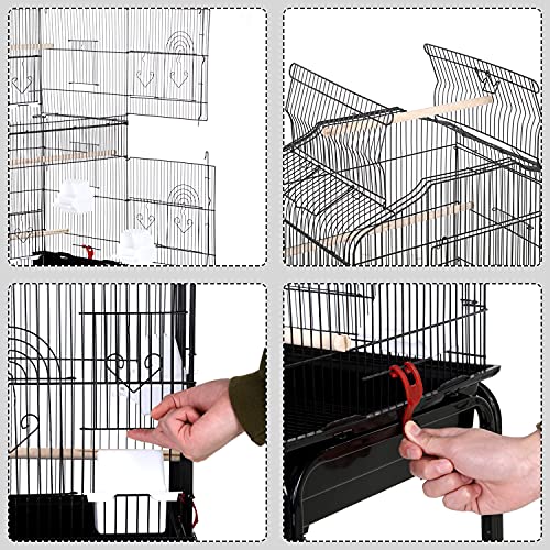 Bird Cage, MGHH 64 Inch Iron Parakeet Bird Cage with Open Play Top, Rolling Stand for Parrots Conures Lovebird Cockatiel Parakeets (64 Inch, Black)
