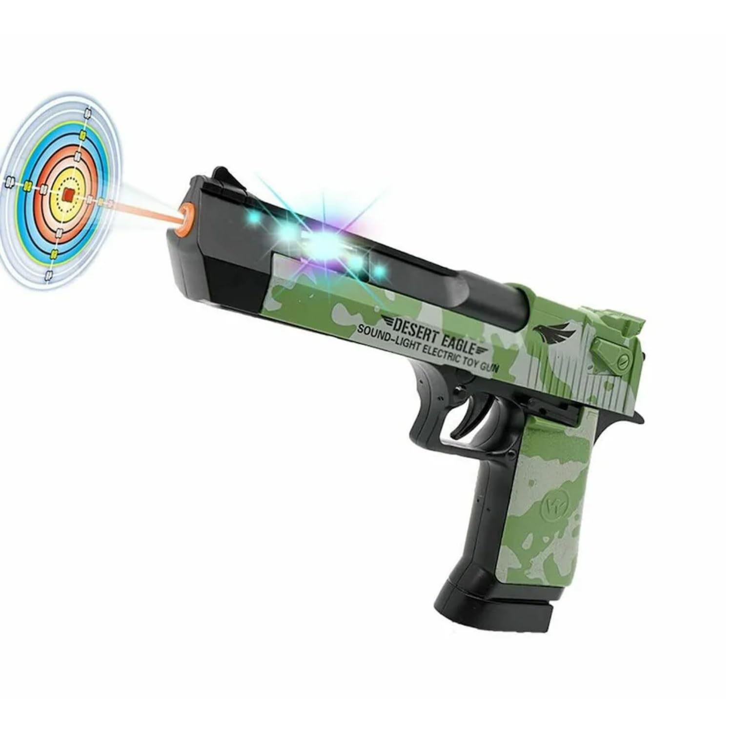 PARTEET Light and Sound Police Army Style Pistol Gun Toy with Moving Top Loader Telescopic Barrel and Target Projection Effect, Desert Eagle Pistol for Kids