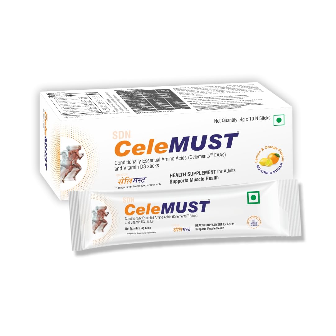 Sundyota’s Celemust with EAA (Essential Amino Acids- BCAA) | Improves Muscle Strength | Helps provide muscle recovery | 10 Essential Amino Acids | Guava Flavour | Easy to Carry 30 Sticks